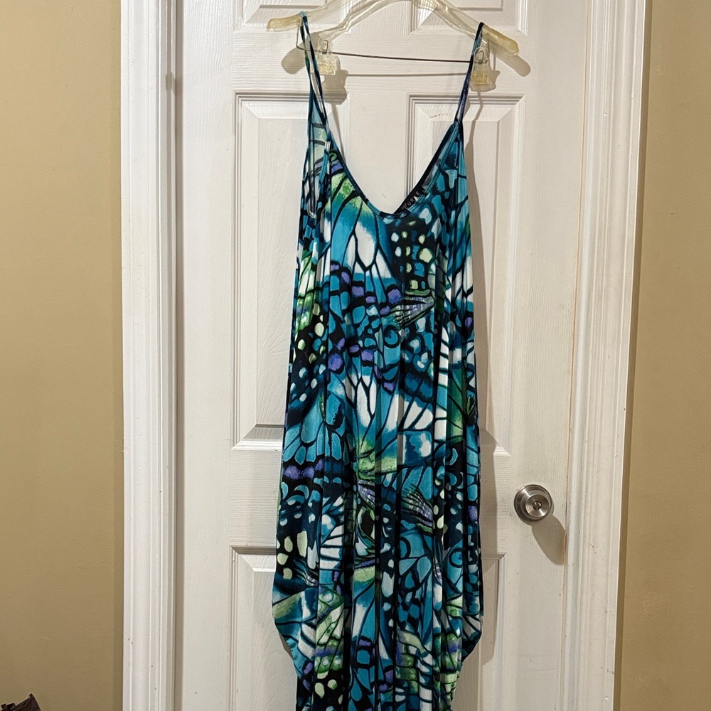 Blue and Green Butterfly Maxi Dress Size 1X